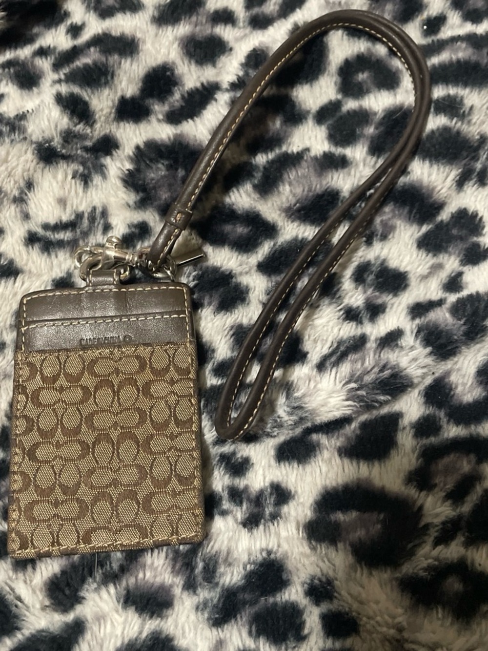 Coach Brown & Tan Signature Lanyard ID Holder